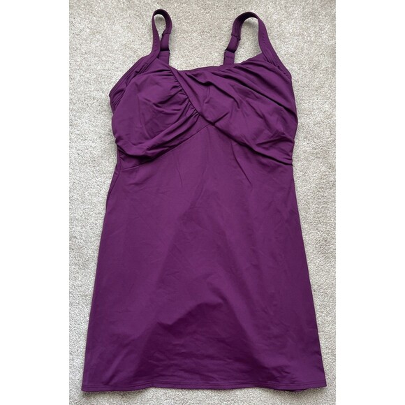 Lands End Swim Dress 10 DDD Purple Slimming Underwire Bra Ruched Drape Front - Picture 1 of 6